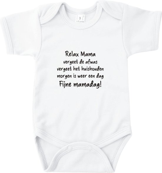 Romper Relax mama, fijne moederdag Wit 74/80