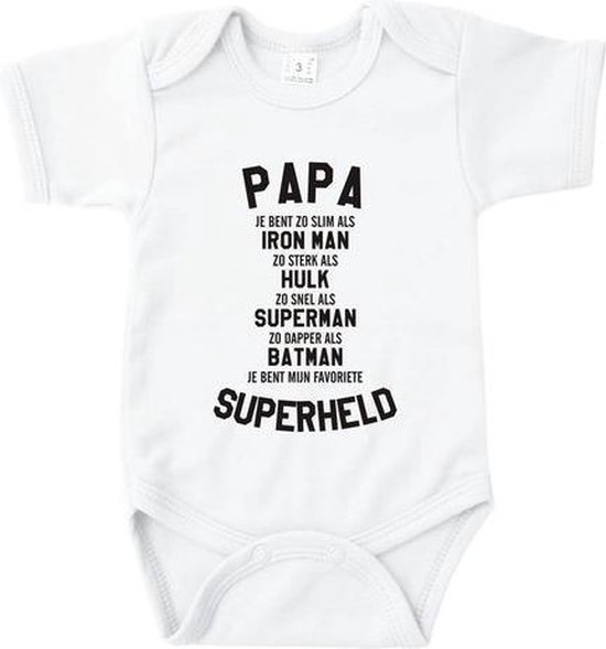 Vaderdag baby - Pap Je bent mijn favoriete Superheld - Wit - Maat 50/56 - Voor Papa - Vaderdag - Valentijn - Babygeschenk - Baby kado - Romper - Babyshower
