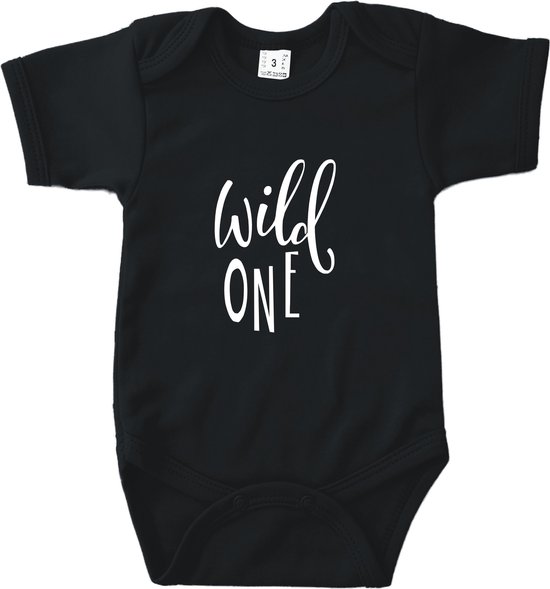 Rompertjes baby met tekst - Wild One - Zwart - Maat 74/80 - Kraam cadeau - Babygeschenk - Romper
