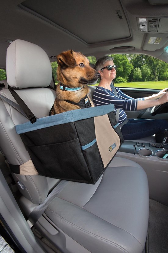 Verhoogde autostoel met eenvoudige bevestiging voor kleine honden tot 13kg - Kurgo Rover -  Zwart/Blauw 30x40x20cm