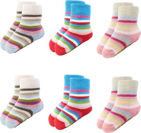 6 paar Meisjes Babysokken - Anti-slip - Gestreept - Maat 80-86