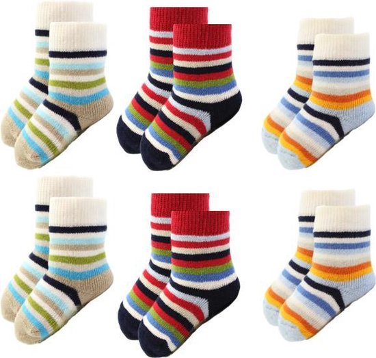 6 paar Jongens Babysokken - Anti-slip - Gestreept - Maat 68-74