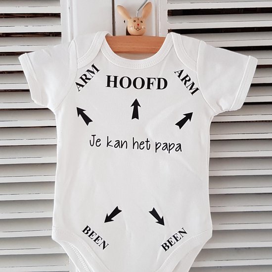 Baby Rompertje tekst opdruk Hoofd Arm Been pijlen je kan het papa | korte mouw | wit| maat 62-68 | liefste pap je kan het / cadeautje verjaardag / vaderdag jongen meisje unisex