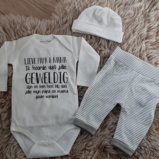 MM Baby cadeau geboorte meisje jongen set met tekst aanstaande zwanger kledingset pasgeboren unisex Bodysuit | Huispakje | Kraamkado | Gift Set