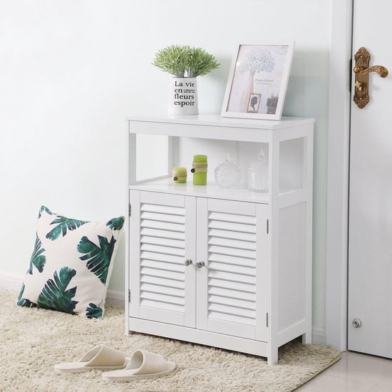 Luxe Opbergkast Met Met Deuren En Open Vak - Staande Kast - Voor Woonkamer/Slaapkamer/Kinderkamer/Babykamer/Badkamer/Keuken - Vrijstaand - 60 x 30 x 80 cm - Wit