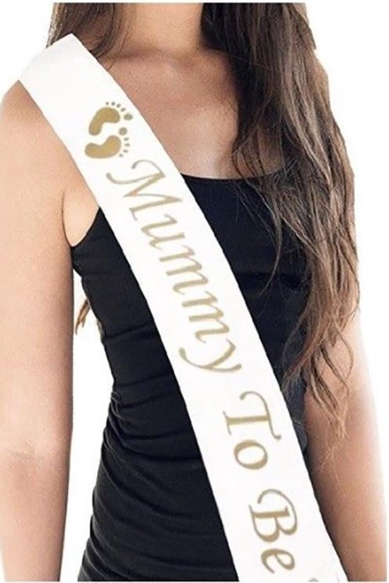 Mommy to be baby shower Sjerp Sash Versiering voor zwangere Goud en Wit Speciaal voor Baby shower decoratie en Gender Reveal.