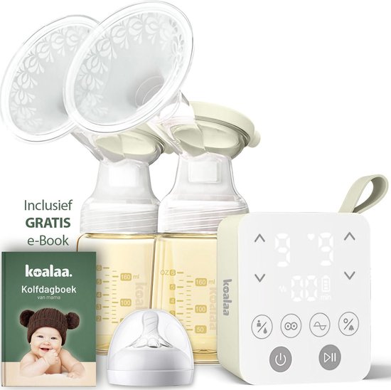 Koalaa® Pro - Dubbele Elektrische Borstkolf met eBook - Draadloos - Inclusief PPSU babyfles 180ml (2×) - Kolfapparaten met Verstelbare sterktes voor Comfortabel borstvoeding geven