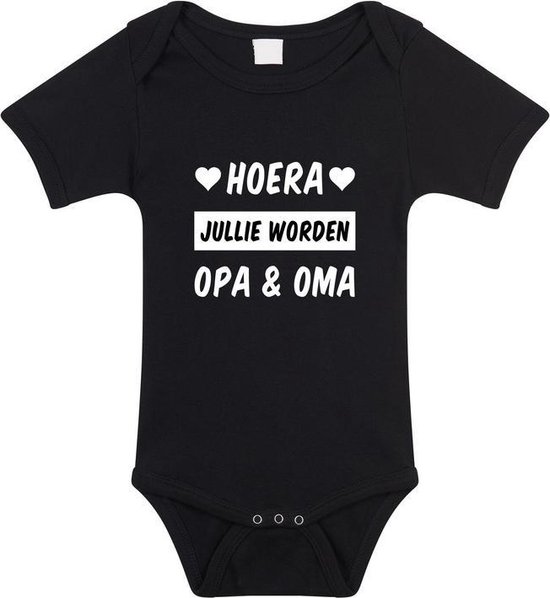 Hoera jullie worden opa en oma tekst baby rompertje zwart meisjes en jongens - Kraamcadeau - Babykleding 56 (1-2 maanden)