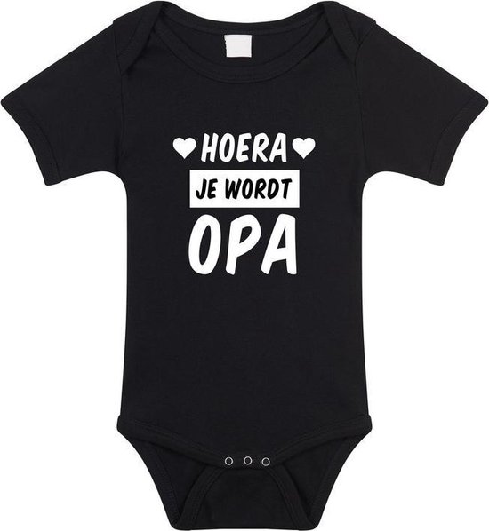 Hoera je wordt opa tekst baby rompertje zwart meisjes en jongens - Kraamcadeau - Babykleding 56 (1-2 maanden)