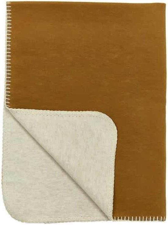 Meyco Double Face flanel ledikantdeken - 120x150 cm - Camel/Offwhite