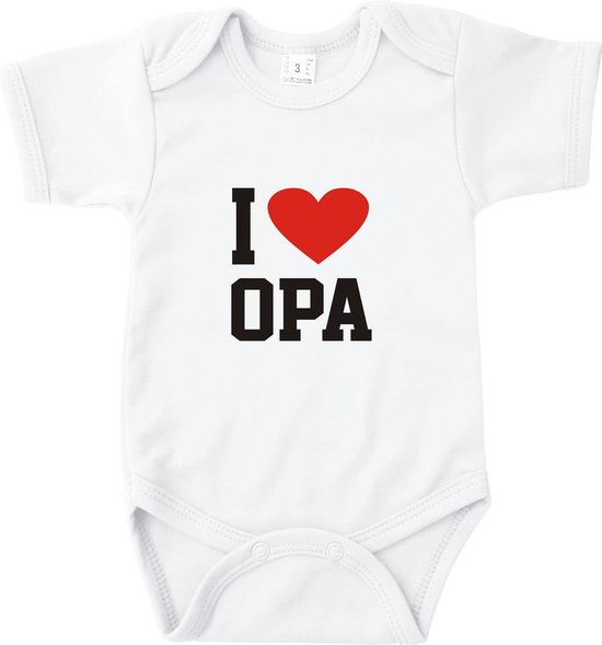 Rompertje voor Opa - I love Opa - Wit - Maat 50/56 - Voor Opa - Valentijn - Cadeau voor Opa - Babygeschenk - Baby kado - Romper - Babyshower