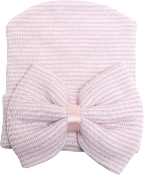 Niños baby geboorte newborn mutsje roze met roze strik