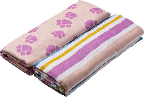Briljant Baby Jungle Dusk Hydrofiel Swaddle Inbakerdoek - 120x120 cm - 2 Stuks - Pink