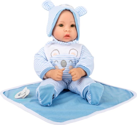 Babypop jongens - "Lukas" - Met slabbetje, mutsje en blauwe babykleding- Speelgoed vanaf 2 jaar