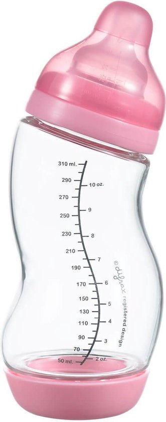 Difrax Glazen S-babyfles Anti-Colic - Wide 310 ml - Roze