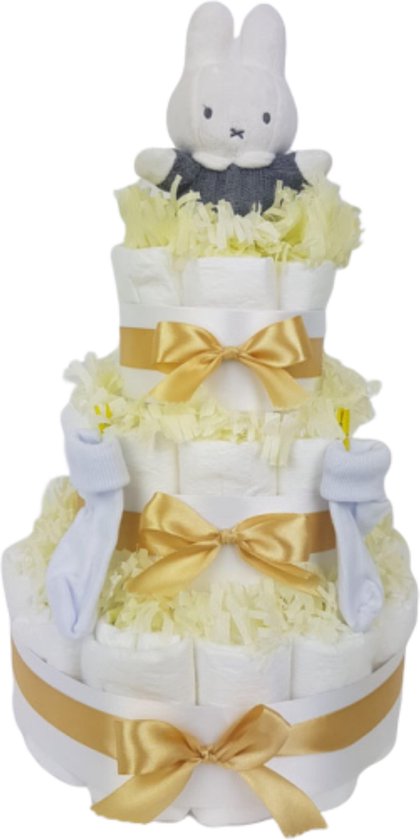 Luiertaart neutraal 3-laags met Nijntje, 45 A-merk pampers en XL kaart - kraamcadeau - babyshower- pampertaart