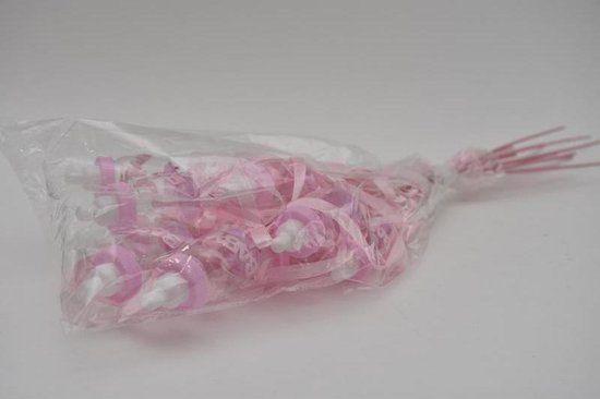 Geboorte - Pak á 12 Baby Flesje Roze Met Lint Op Stok 50cm