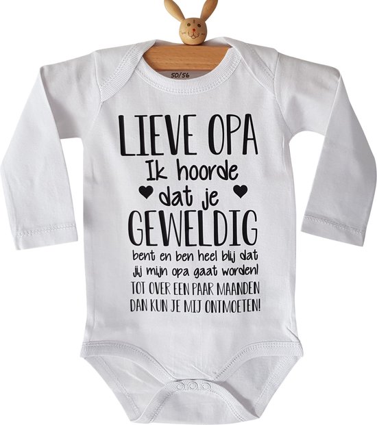 Baby rompertje met tekst | Lieve Opa Ik hoorde dat je geweldig bent en ben heel blij dat jij mijn opa gaat worden! ontmoeten! | lange mouw | maat 50-56 | aankondiging bekendmaking zwangerschap cadeau voor de liefste aanstaande en voor oma