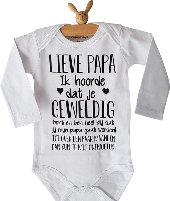 Baby rompertje met tekst | Lieve Papa Ik hoorde dat je geweldig bent en ben heel blij dat jij mijn papa gaat worden! ontmoeten! | lange mouw | maat 50-56 | aankondiging bekendmaking zwangerschap cadeau voor de liefste aanstaande