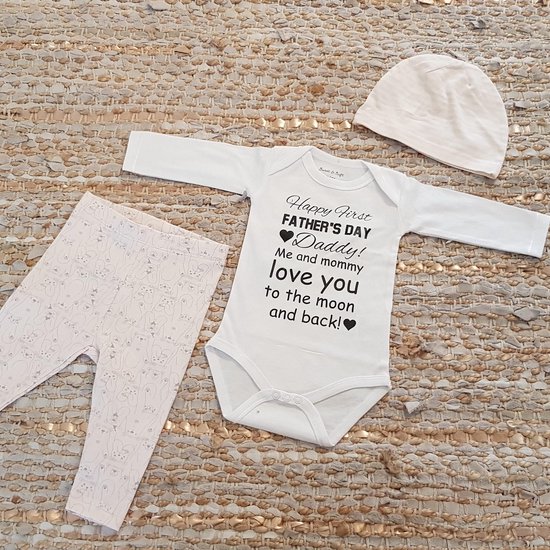 Set met baby romper tekst voor meisje cadeau papa eerste roze fijne vaderdag beer 56