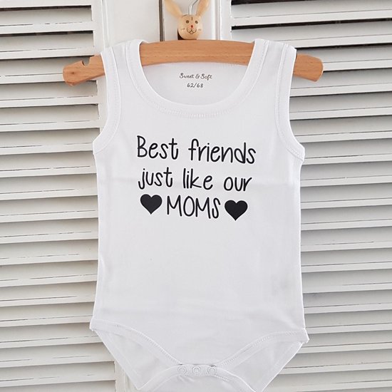 Baby rompertje tekst best friends just like our moms beste vriendin zwangerschap aankondigingen bekendmaken mouwloos 50-56 wit Geboorte Cadeau / Kraamcadeau jongen meisje unisex