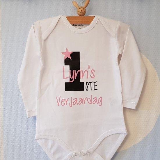 Baby Rompertje tekst opdruk 1 jaar eerste verjaardag 1 jaar meisje jongen  | Lange mouw | wit| maat 74-80 | jarig party girl Cakesmash outfit / first birthday / een eerste verjaardag / met naam