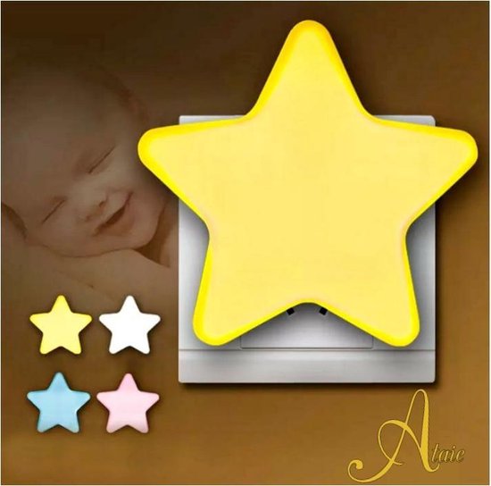 Nachtlampje Kinderen - Babykamer - Leeslamp - Nachtlampje Stopcontact - Led verlichting - Bedlamp - Ster - Dag en Nacht Sensor - Zuinig - Duurzaam - Geel