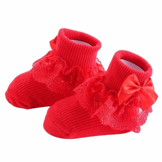 3 paar strik kanten babysokken Pasgeboren katoenen babysok, maat: M (rood)