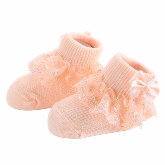 3 paar strik kanten babysokken Pasgeboren katoenen babysok, maat: M (oranje)