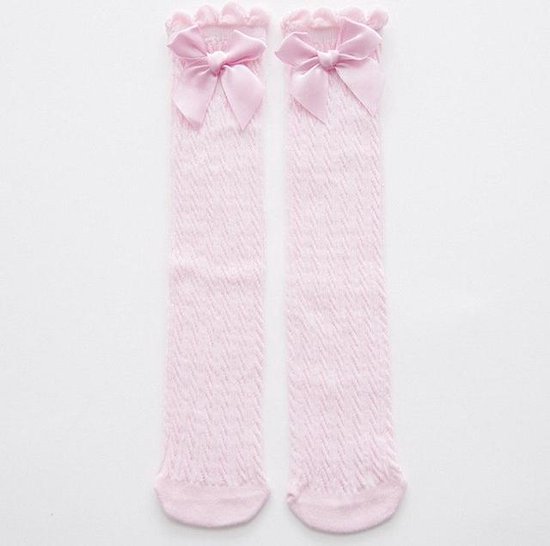 Mooie, puur katoenen mid-barrel prinses kniekousen babysokjes, kindermaat: 28cm (roze)