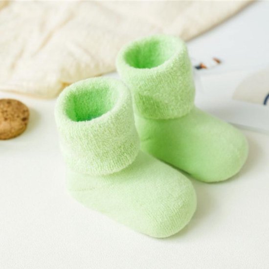 3 paar katoenen babysokken dikker, warme pasgeboren antislip vloersok, maat: S (melkgroen)