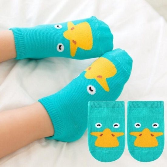 3 paar kleine baby sokken kleine oren katoenen sokken kinderen baby cartoon patroon antislip sokken, maat: M (groene eend)