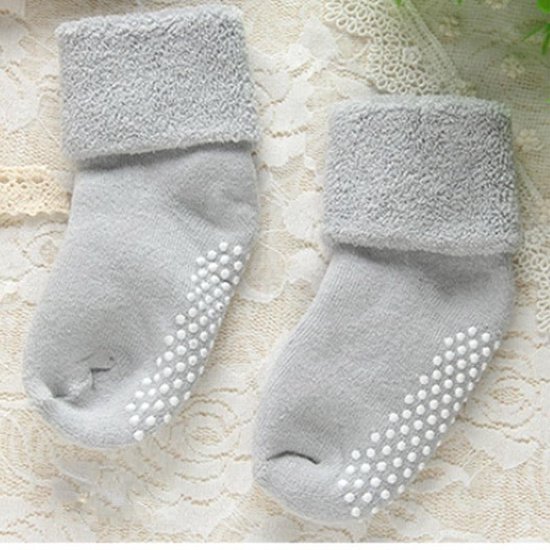 3 paar katoenen babysokken dikker, warme pasgeboren antislip vloersok, maat: M (grijs)