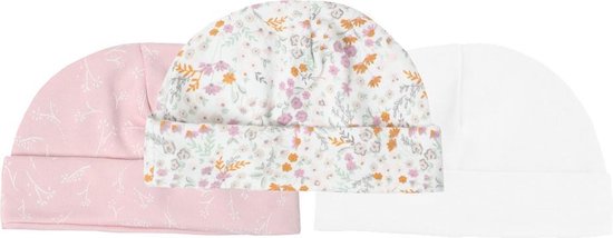 MINIIYOU - Set van 3 newborn babymutsjes - roze gebloemd meisje