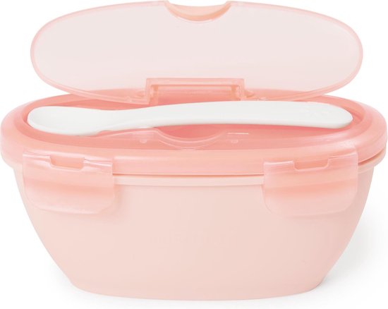 Skip Hop Bewaarbakje voor babyvoeding -  Voor Onderweg - Met Lepel - Grijs/Koraalrood