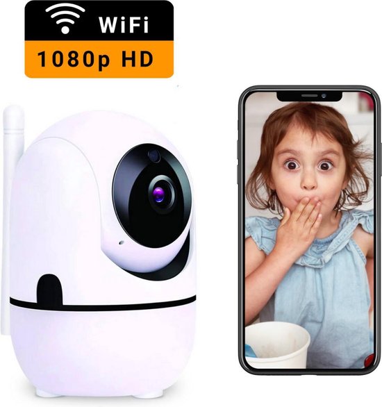 HD Wifi Babyfoon met Camera - Camera Beveiliging - 1080P - Geluid en Bewegingsdetectie - 4G/5G - Spraakfunctie - Nachtvisie - Met App - Wit