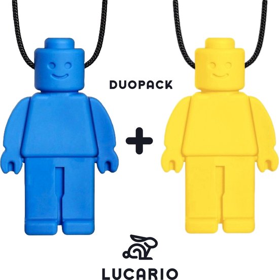 Bijtketting - Kauwketting | Lego design Robot DUOPACK Blauw (Ronald) - Geel (Joey)