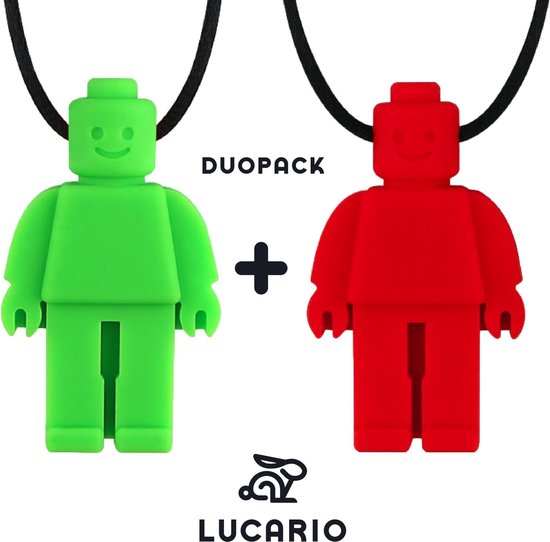 Bijtketting - Kauwketting | Lego design Robot DUOPACK Groen (Mark) - Rood (Brian)