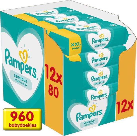 Pampers Sensitive Billendoekjes - 12x80 Stuks - XXL Doos