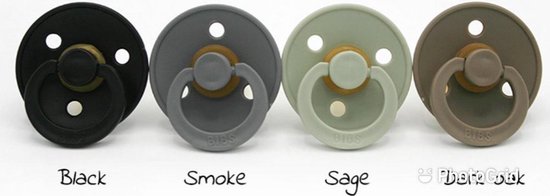 BIBS fopspenen  0 6 maanden Set 4 stuks| black, smoke, sage, dark oak |Maat 1 (T1)