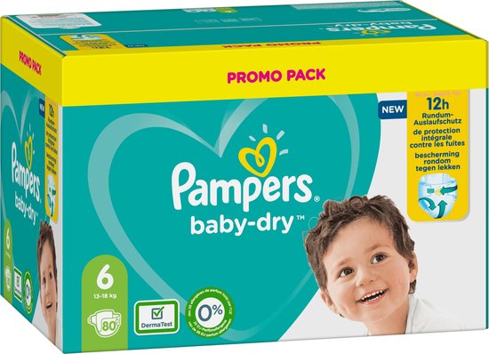 Pampers Baby-Dry Maat 6, 80 Luiers, Tot 12 Uur Bescherming, 13-18kg