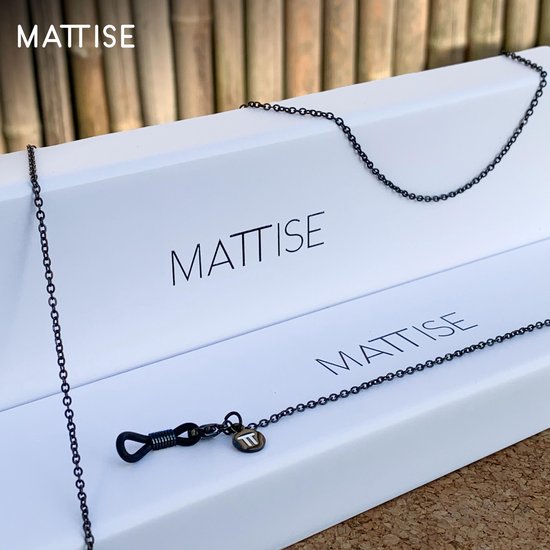 MATTISE Zwart Unisex Staal Gewoven Brillenkoord — Brillenkoordje Dames en Heren — Lang Zonnebril Koordje — Brilketting Brilkoord