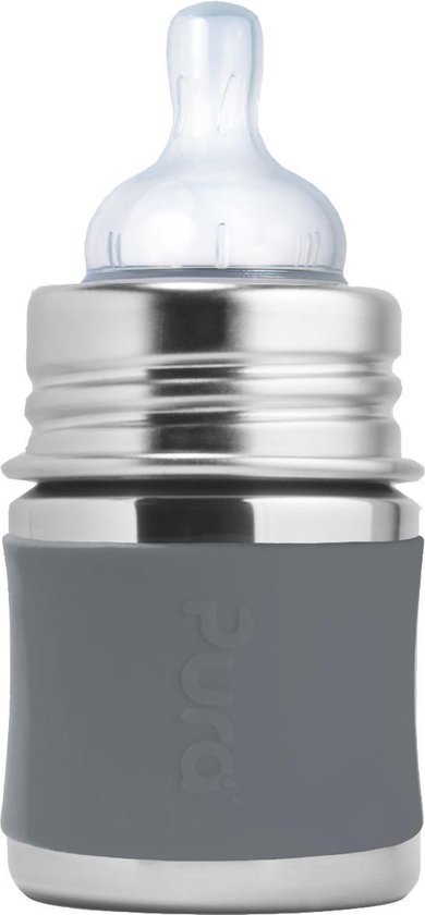 Pura speenfles 150 ml inclusief grijze sleeve en reisdop