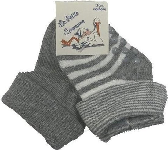 La Petite Couronne Babysokken Uni/gestreept Junior Grijs 2-pack Maat 56/58
