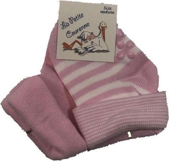La Petite Couronne Babysokken Uni/gestreept Junior Roze 2-pack Maat 56/58