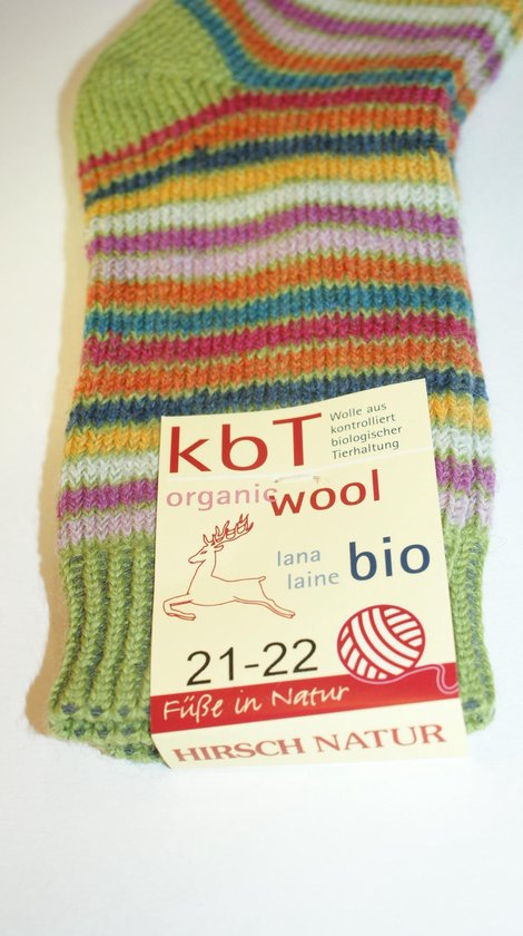 Hirsch Natur Babysokjes/slofjes - groen gestreept - 100% scheerwol (organic) - mt 21-22