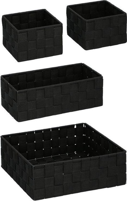4x Zwarte badkamer/babykamer opberg mandjes - 4 stuks - Toilet/badkamermandjes - Decoratiemandjes - Sokkenmandjes - Commodemandjes