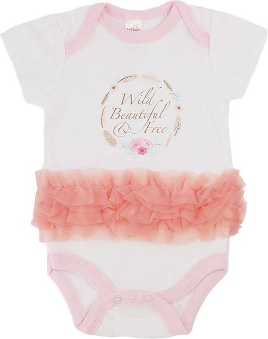 Rompertje Baby Meisje 'Wild, Beautiful & Free' - Wit/Roze - Maat 68/74 (6-9 maanden)