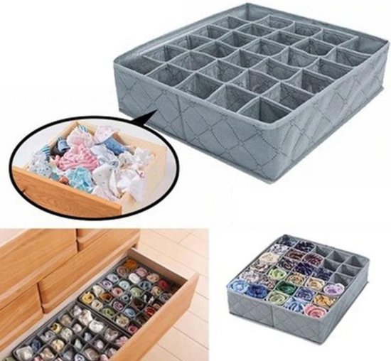 WiseGoods - Premium Kledingkast Lade Organizer - Sokken en Ondergoed - Rompertjes - Babysokjes - 30 Vakken - 34x32x10cm - Grijs