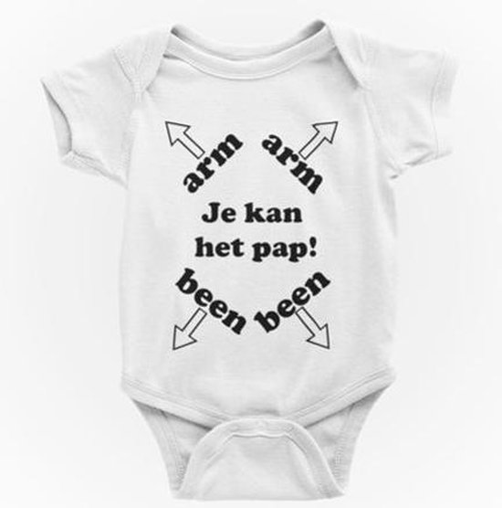 Baby rompertjes met tekst: Arm been je kan het pap | 110/116 | Vaderdag | Cadeau | korte mouw | Wit | papa